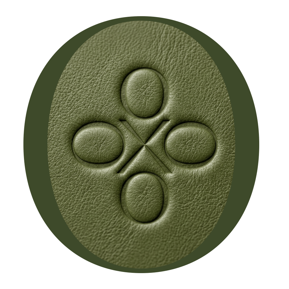 Oleatex logo embossed on olive leather